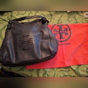 Tory Burch Black Pebbled Leather Harper Triple Compartmebt Shoulder Bag